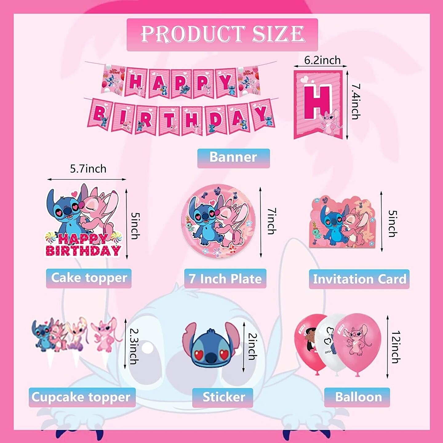 Inflated Pink Lilo and Stitch Birthday Ballon Decorations for Kids