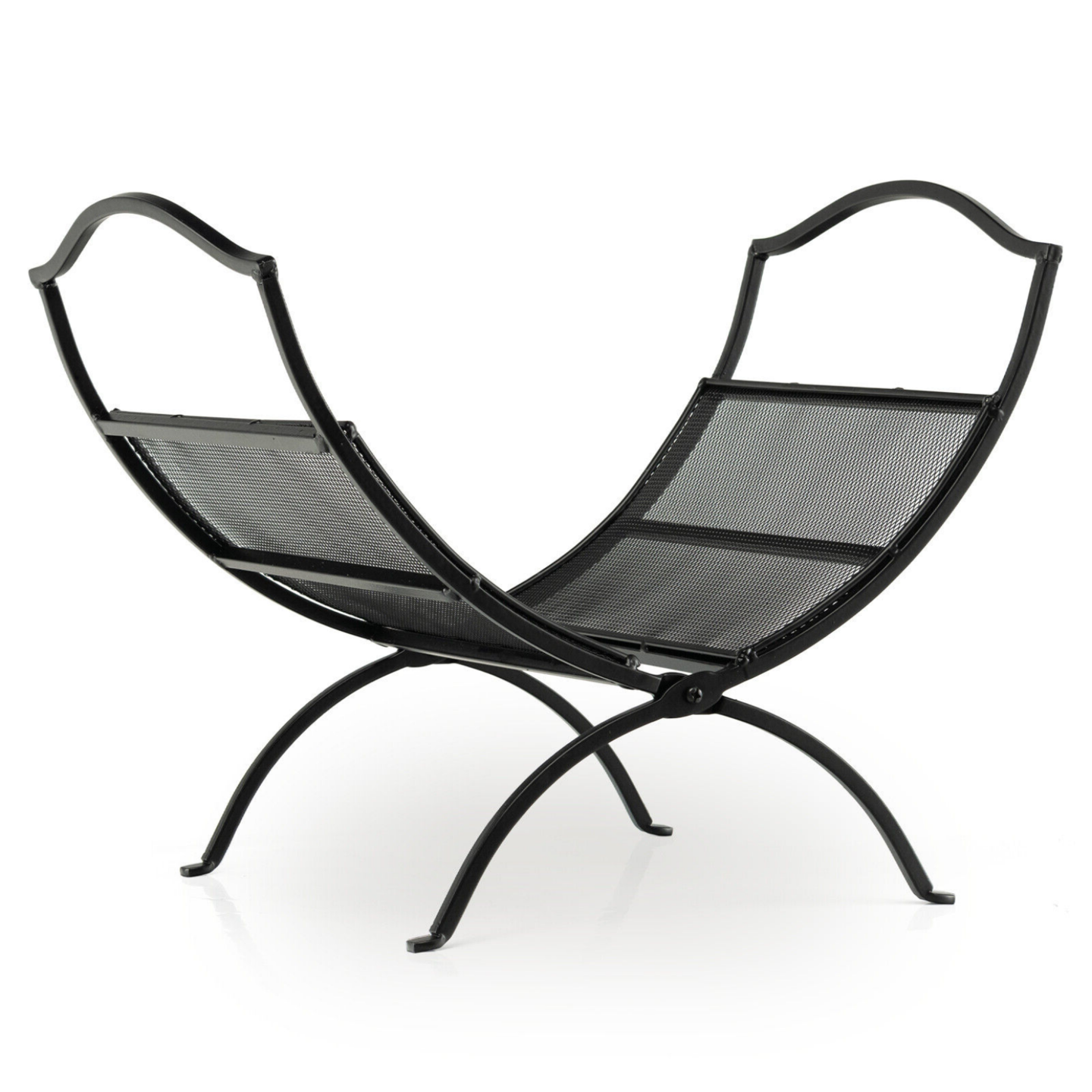 19 Inch Folding Fireplace Log Rack with Convenient Handle and Steel Frame