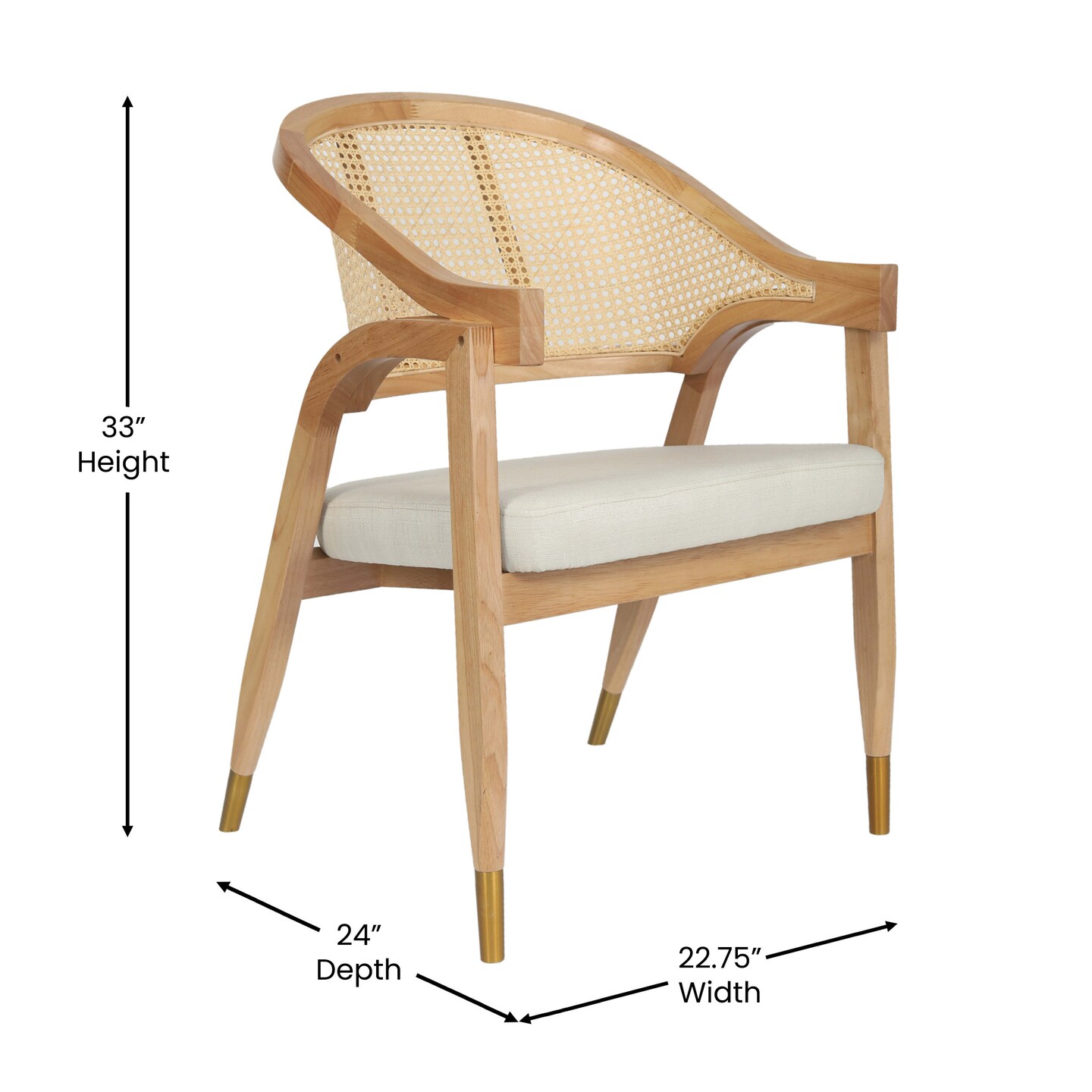 Merrick Lane Bronson Cane Rattan Padded Accent or Dining Chair with Metallic Accented Legs