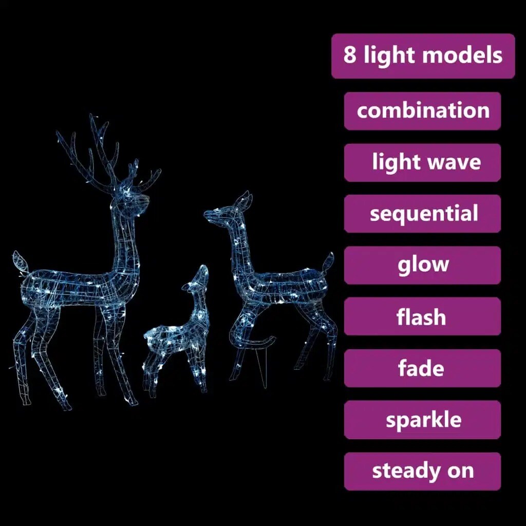 Acrylic Reindeer Family Christmas Decoration with 300 Cold White LEDs