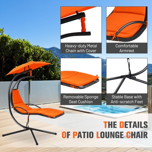 Patio Hanging Hammock Chaise Lounge Chair with Canopy Cushion for Outdoors