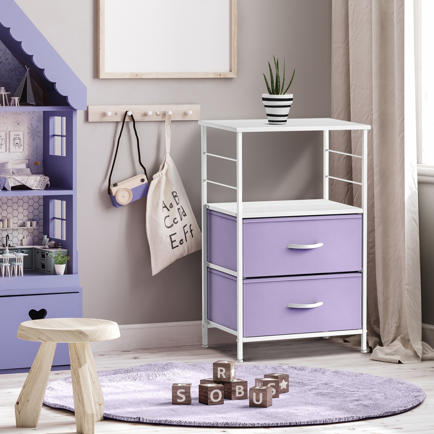 Sorbus Nightstand 2-Drawer Shelf Storage - Bedside Furniture &#x26; End Table Chest Dresser with Steel Frame, Wood Top &#x26; Easy Pull Fabric Bins for Home, Bedroom, Closets, Bathroom, Office &#x26; College Dorm
