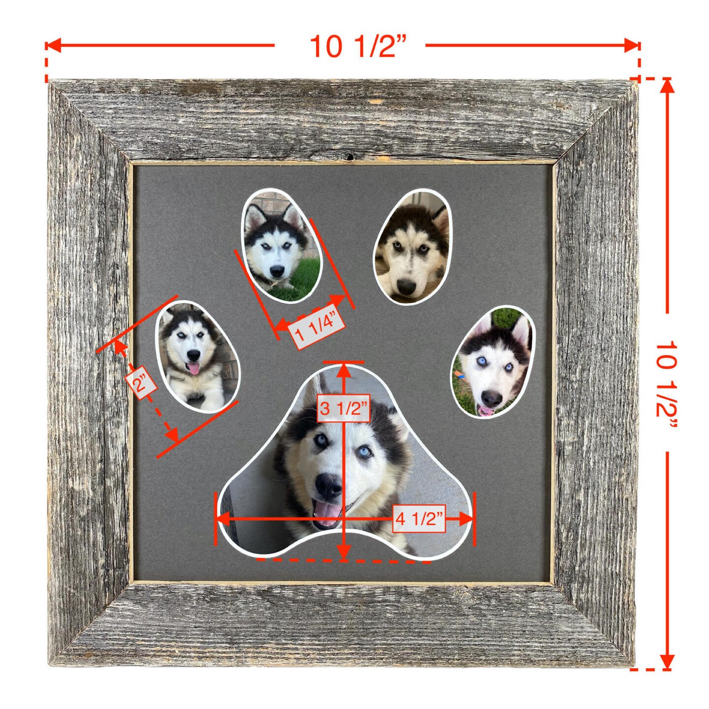 Rustic Farmhouse Paw Collage Series Reclaimed Wood Picture Frame with 5 Openings