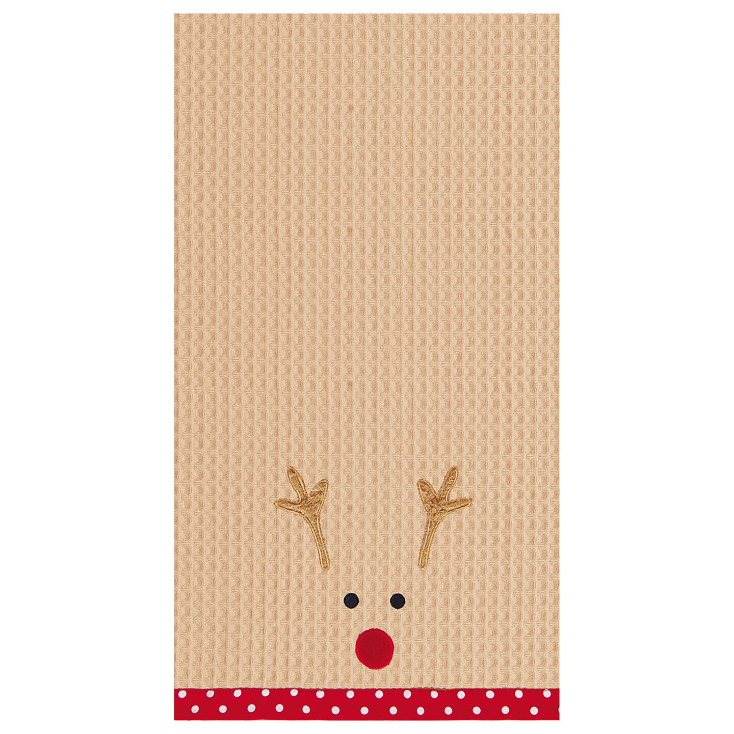 27&#x22; x 18&#x22; Christmas Holiday Reindeer Face on Brown Background Waffle Weave Cotton Kitchen DishTowel