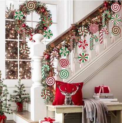 22pcs Large Christmas Candy Cane Tree Decorations, Red Green White Plastic, Double Sided Candy Canes Shaped Like Lollipops Christmas Tree House Xmas Supplies Christmas Hanging Ornaments Yard Porch Decorations