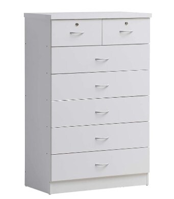 7 Drawer Wood Dresser for Bedroom, 31.5 inch Wide Chest of Drawers, with 2 Locks on the Top Drawers, Clothing Storage Organisation Unit, White