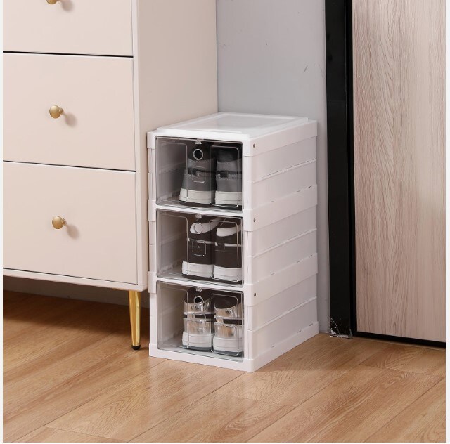 3-6 Tier Foldable Shoe Rack Plastic Stackable for Closet Shoe Organizer Box