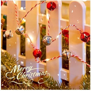Christmas String Lights, 7.2ft 20 LEDs Battery Powered Jingle Bell Lights for Indoor, Xmas Tree, Fireplace, Gift Decor (Red/Silver)