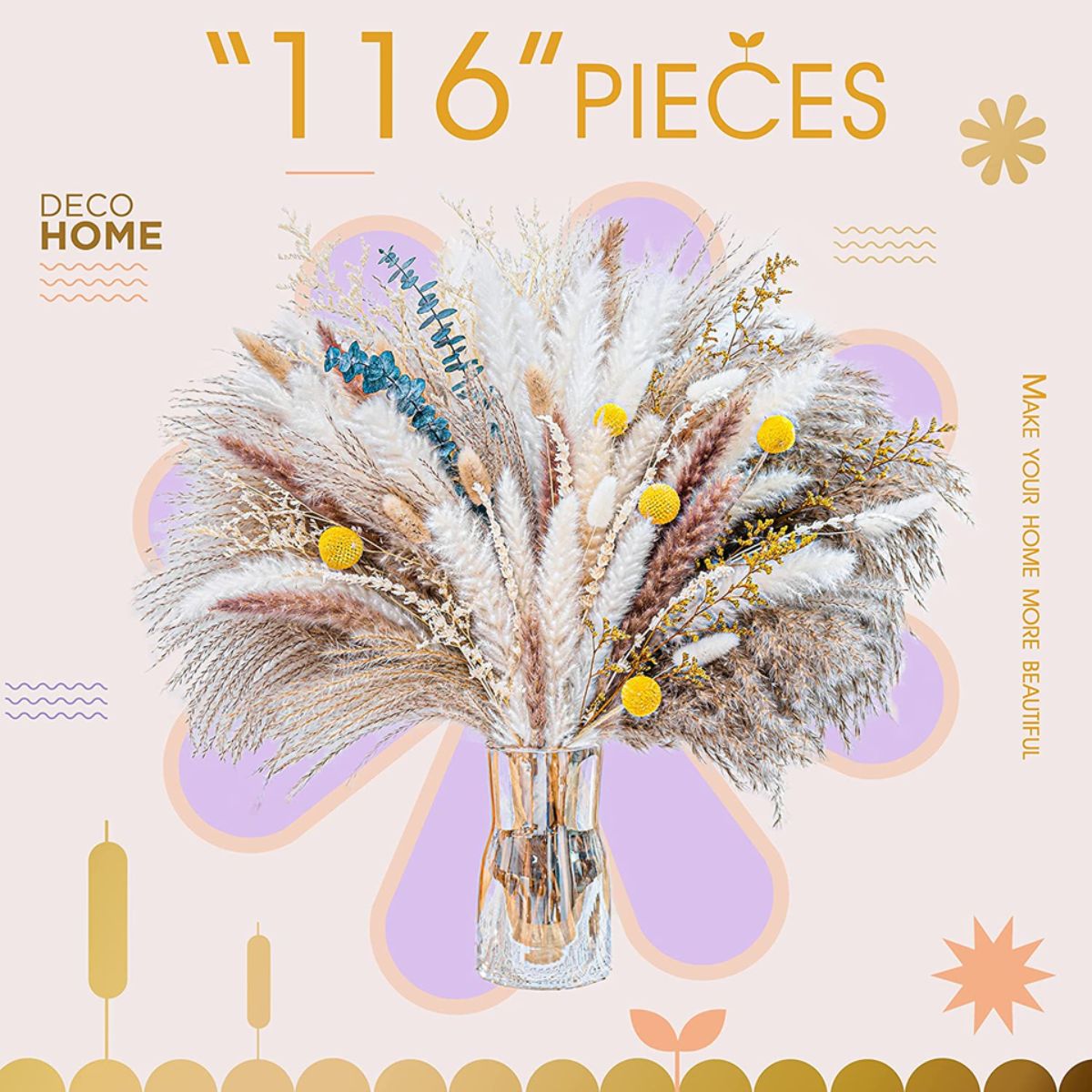 Natural Pampas Grass and Flower Home Decor 116 pcs