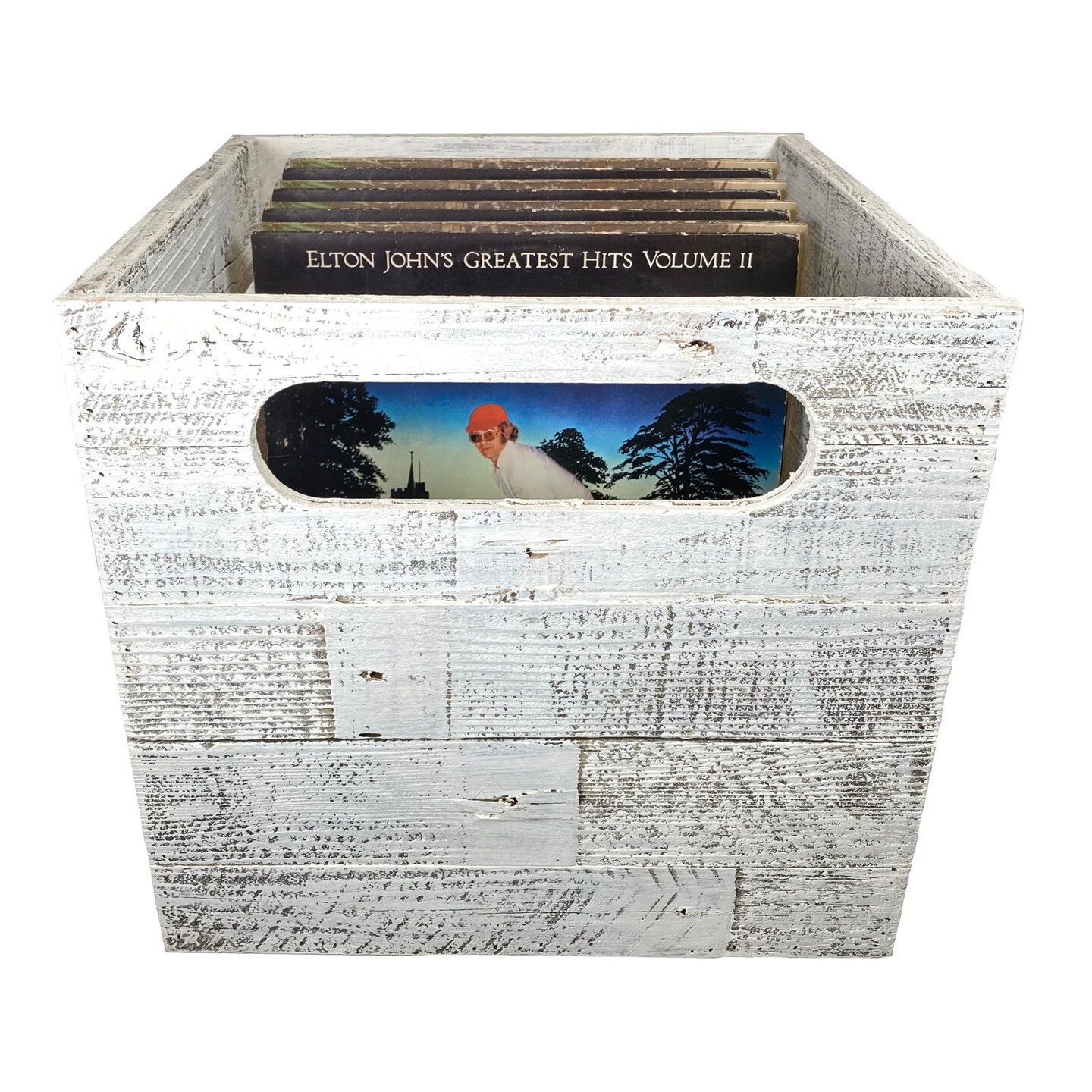 Rustic Farmhouse 15&#x22; x 15&#x22; Reclaimed Wood Vinyl Record Organizing Storage Crate