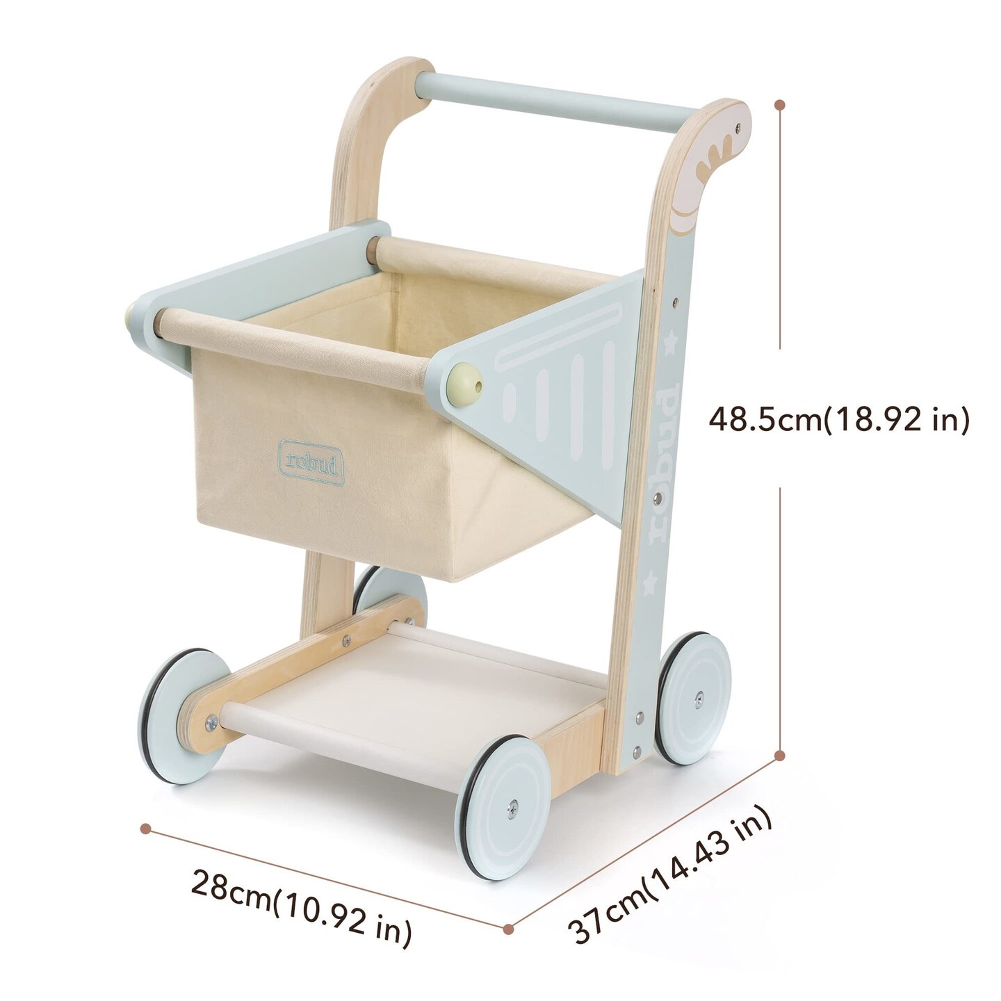 ROBUD Baby Wooden Shopping Cart Toy for Toddler Kids Push Walker Toy WRP02