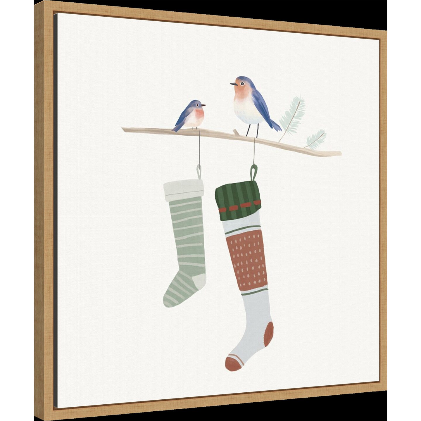 Blue Birds of Christmas Happiness I by Lucca Sheppard Framed Canvas Wall Art