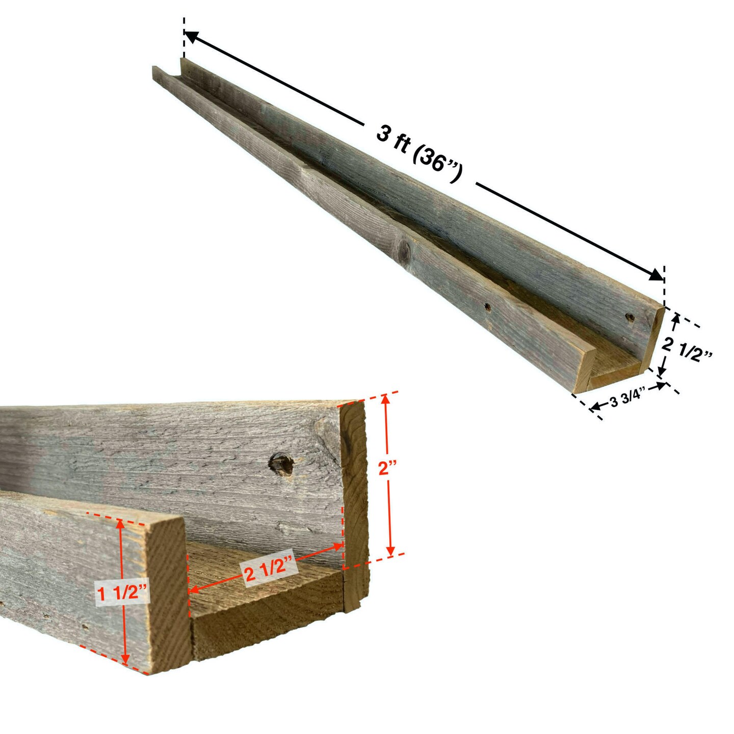 Rustic Farmhouse Long Floating Reclaimed Wood Shelf with Narrow Ledge for Decor Display & Storage