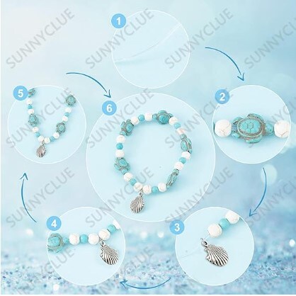 1 Box Summer Ocean Theme 8mm Turquoise Beads Bracelets Shell Charms Bracelet Making Kit Turtle Beads for Jewelry Making Craft Supplies Alloy Starfish Sandal Beads Necklace Anklets
