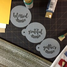 Grateful, Blessed and Gather Cookie Stencil | C993 by Designer Stencils | Cookie Decorating Tools | Baking Stencils for Royal Icing, Airbrush, Dusting Powder | Reusable Plastic Food Grade Stencil for Cookies | Easy to Use &#x26; Clean Cookie Stencil