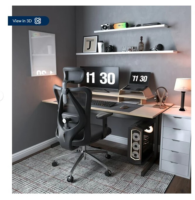 Ergonomic Office Chair, Mesh Computer Desk Chair with Adjustable Lumbar Support, Big and Tall High Back Chair in Black