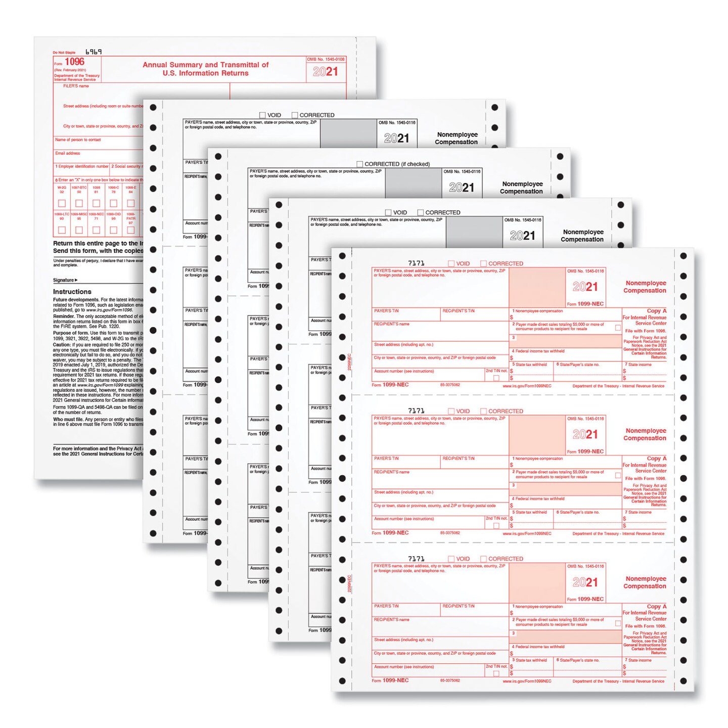 TOPS Four-Part 1099-NEC Continuous Tax Forms, 8.5 x 11, 2/Page, 24/Pack
