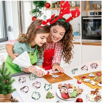 16-piece Christmas Cookie Cutters Set with Comfort Grip, 2.5-inch Stainless Steel Holiday Cookie Cutters for Baking Christmas Shapes, Gingerbread Man, Snowman, Christmas Tree, Xmas Party Supply Baking Gifts