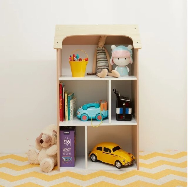 Wood Color Kids Wooden 3 Bookshelf 5 Cubby Storage Bookcase Cube Shelf