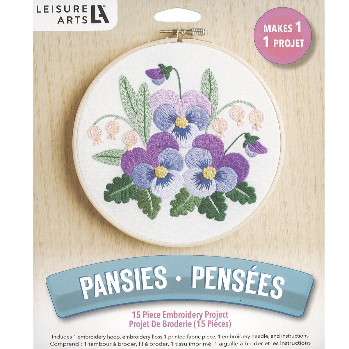 Leisure Arts Embroidery Kit 6&#x22; Pansies - embroidery kit for beginners - embroidery kit for adults - cross stitch kits - cross stitch kits for beginners - embroidery patterns