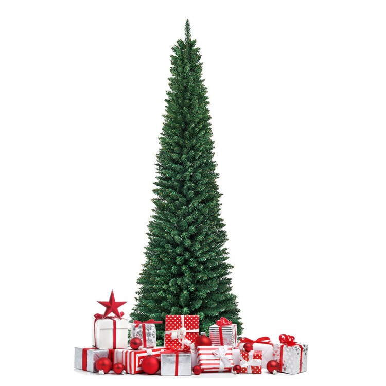 5/6/7/8/9ft PVC Artificial Slim Pencil National Christmas Tree with Metal Stand