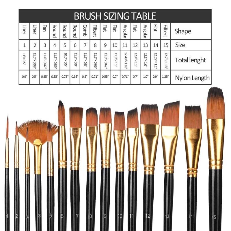 15Piece Acrylic Paint Brushes Set