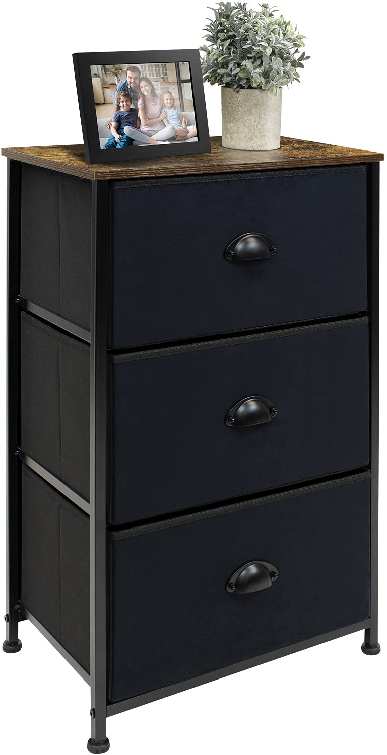 Sorbus Dresser with 3 Drawers - Bedside Furniture & Accent End Table Chest for Home, Bedroom Accessories, Office, College Dorm, Steel Frame, Wood Top, Fabric Drawers