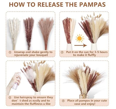 Dried Pampas Grass D&#xE9;cor, White Pompous Grass, Bunny Tails Dried Flowers Reed Grass, 17 inch Pompass Grass for Flower Arrangements Home D&#xE9;cor for a Boho Wedding