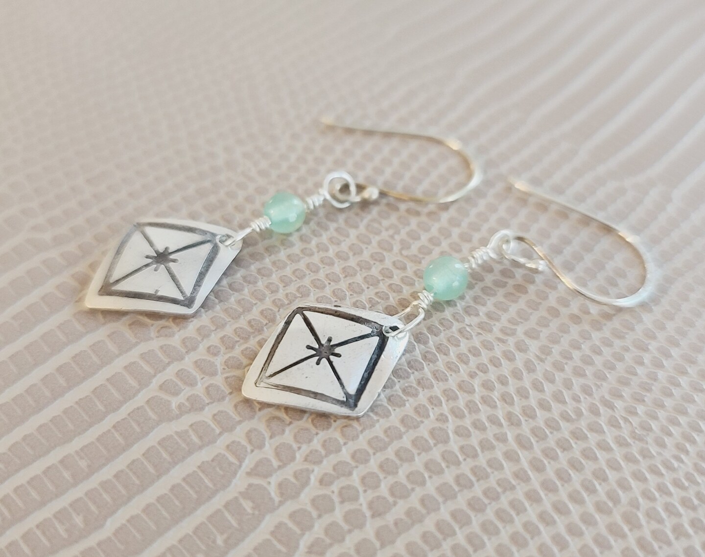 Silver and Gold, Dangle Earrings, Fine Silver Precious Metal Clay (PMC)  Designs, Free Shipping