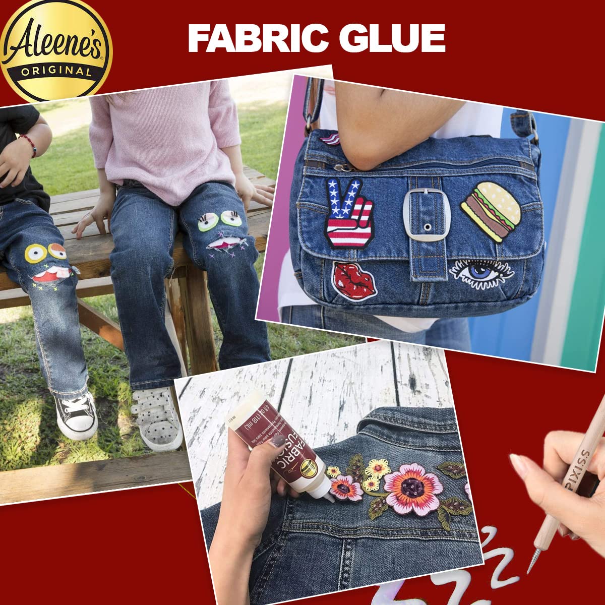 Fabric Fusion Fabric Glue Permanent Clear Washable 4oz for Patches, Rug Glue, Clothing Glue, No Sew Fabric Glue with Pixiss Art Dotting Stylus Pens 5 pcs Set