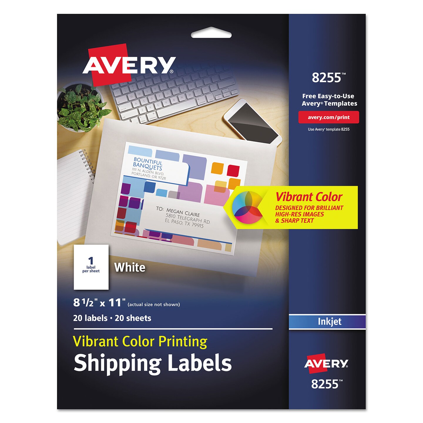 Full-Sheet Vibrant Inkjet Color-Print Labels, 8.5 x 11, Matte White, 20/Pack