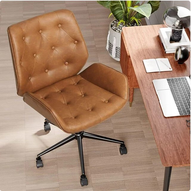 Brown Leather Office Chair, Armless Home Office Desk Chair, Capacity 400lbs