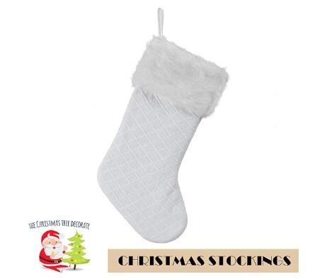 20.5 Inch White Christmas Stocking with Faux Fur Border Trim Handicraft Xmas Tree Decoration Ornaments
