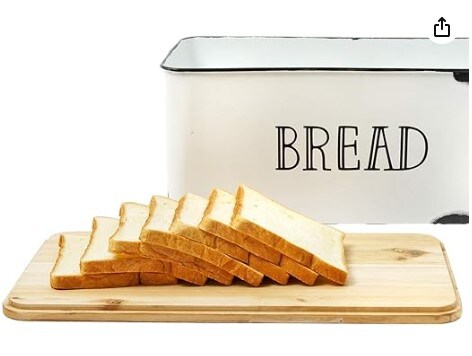 Metal White Loaf of Bread Storage Container Large Vintage Bin Retro Rustic Counter Breadbox Farmhouse Bread Box for Kitchen Countertop