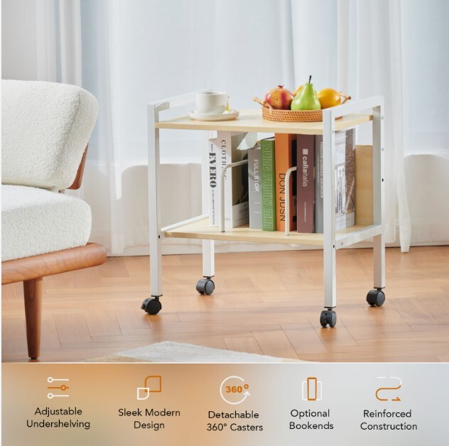 End Table Book Plant Stand on 360° Wheels with Book Shelf