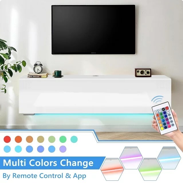 Floating TV Stand on the Wall with LED Lights Media Console TV Unit for Living Room Bedroom Modern Entertainment Center for TVs Up to 63&#x22;