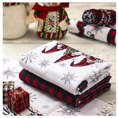 6 Decorative Buffalo Check Plaid Hand Towels 15.8 x 23.6 Inch Absorbent Red  Black Dish Towels Christmas Kitchen Towels Gnome Truck Christmas Tea Towels  for Winter Kitchen Housewarming Gifts