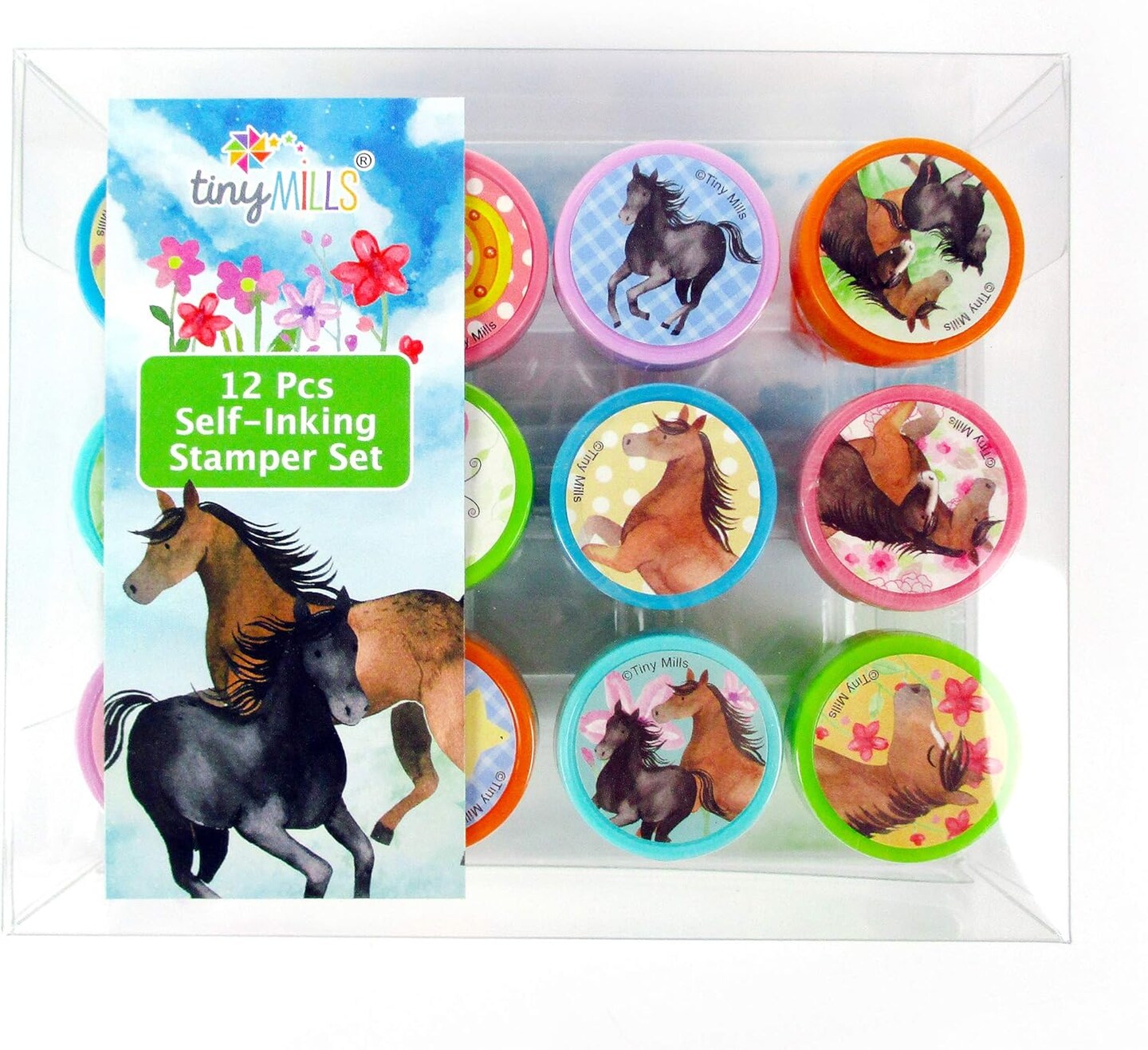 TINYMILLS 12 Pcs Horse Pony Western Stamp Kit for Kids Self Inking Stamps Gift