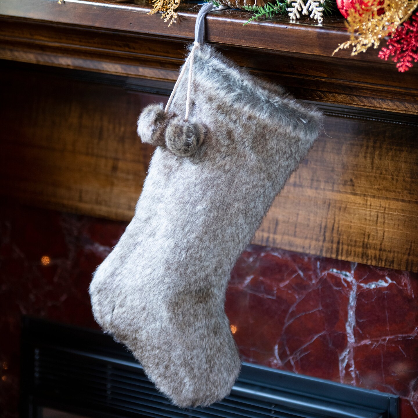 Luxe Faux Fur Stocking with Fur Pom-Poms