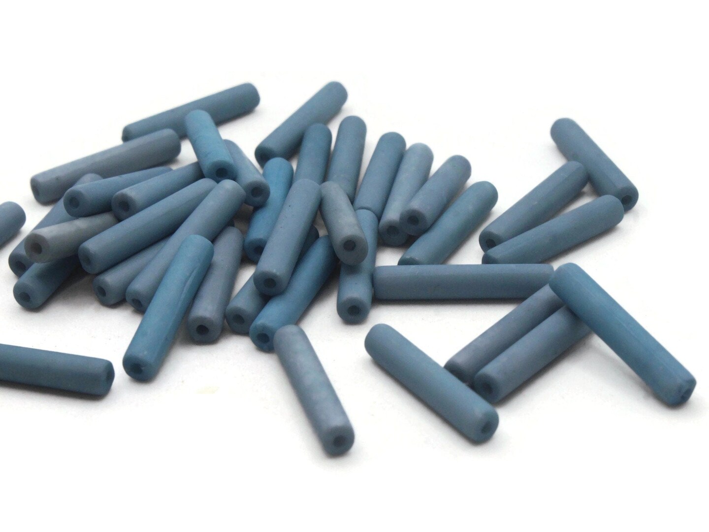 40 21mm Sky Blue Vintage Plastic Tube Beads