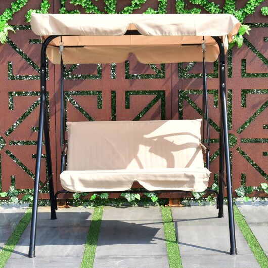 2-Seat Outdoor Swing Chair with Canopy, Cushions, Steel Frame, 440 lbs Capacity