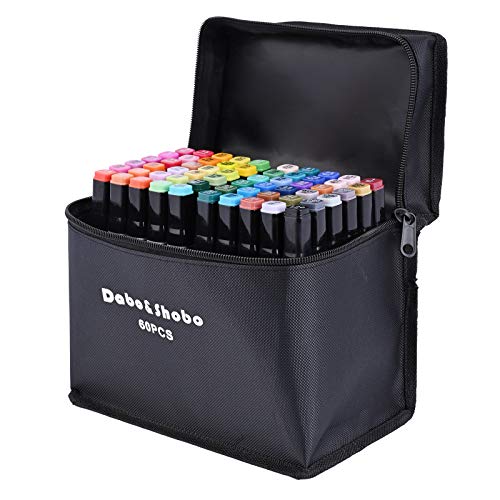 60 Color Alcohol Marker Pens, Bright Permanent ,for Coloring Art Markers for Kids, Adults Coloring Book, , Wide Chisel and Thin Head Double-Head Design Equipped with, Black Suitcase