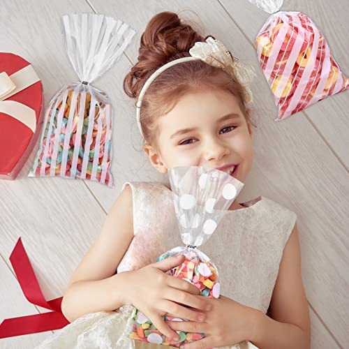 Aneco 100 Pack White Cellophane Bags Plastic Candy Bags Gift Bags Goodie Bags with Twist Ties for Valentine, Birthday, Gift Cookie Snack Packing Party Favor Supplies