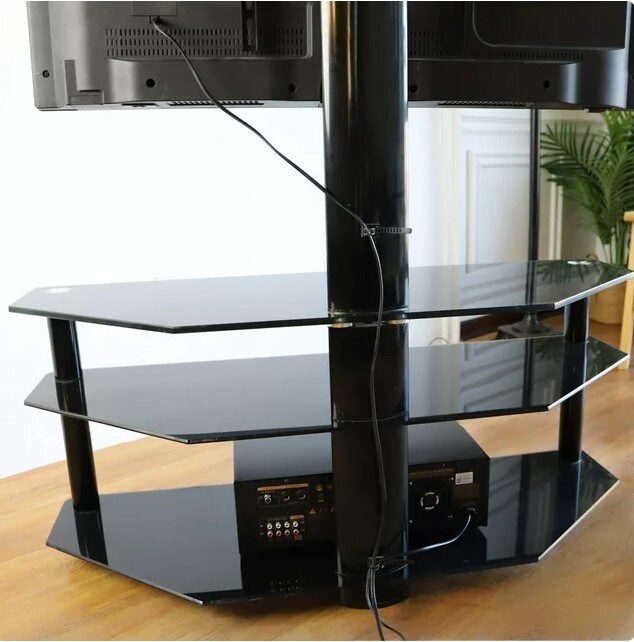 Black Modern Glass Floor TV Stand for TVs