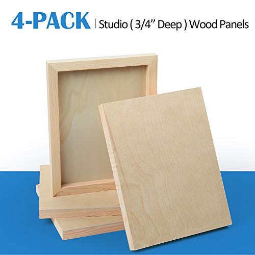 Unfinished Birch Wood Canvas Panels Kit, Falling in Art 4 Pack of 8x10''  Studio 3/4'' Deep Cradle Boards for Pouring Art, Crafts, Painting and More