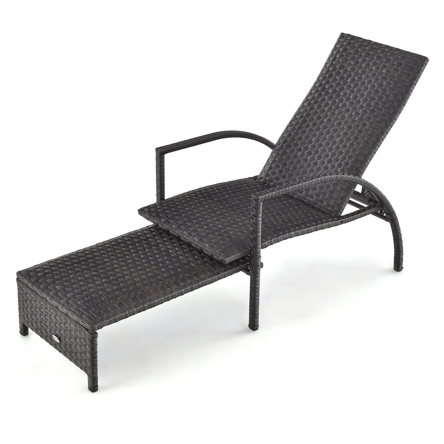 Adjustable Patio Chaise Lounge with Retractable Ottoman 5 Position Backrest Mix Brown