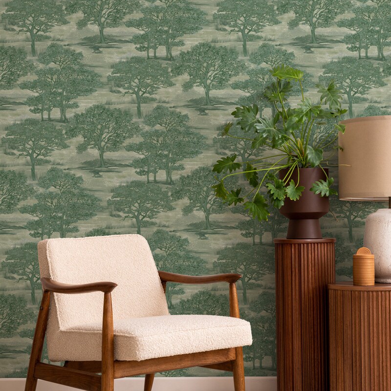 Tempaper Forest Toile Peel and Stick Wallpaper Evergreen