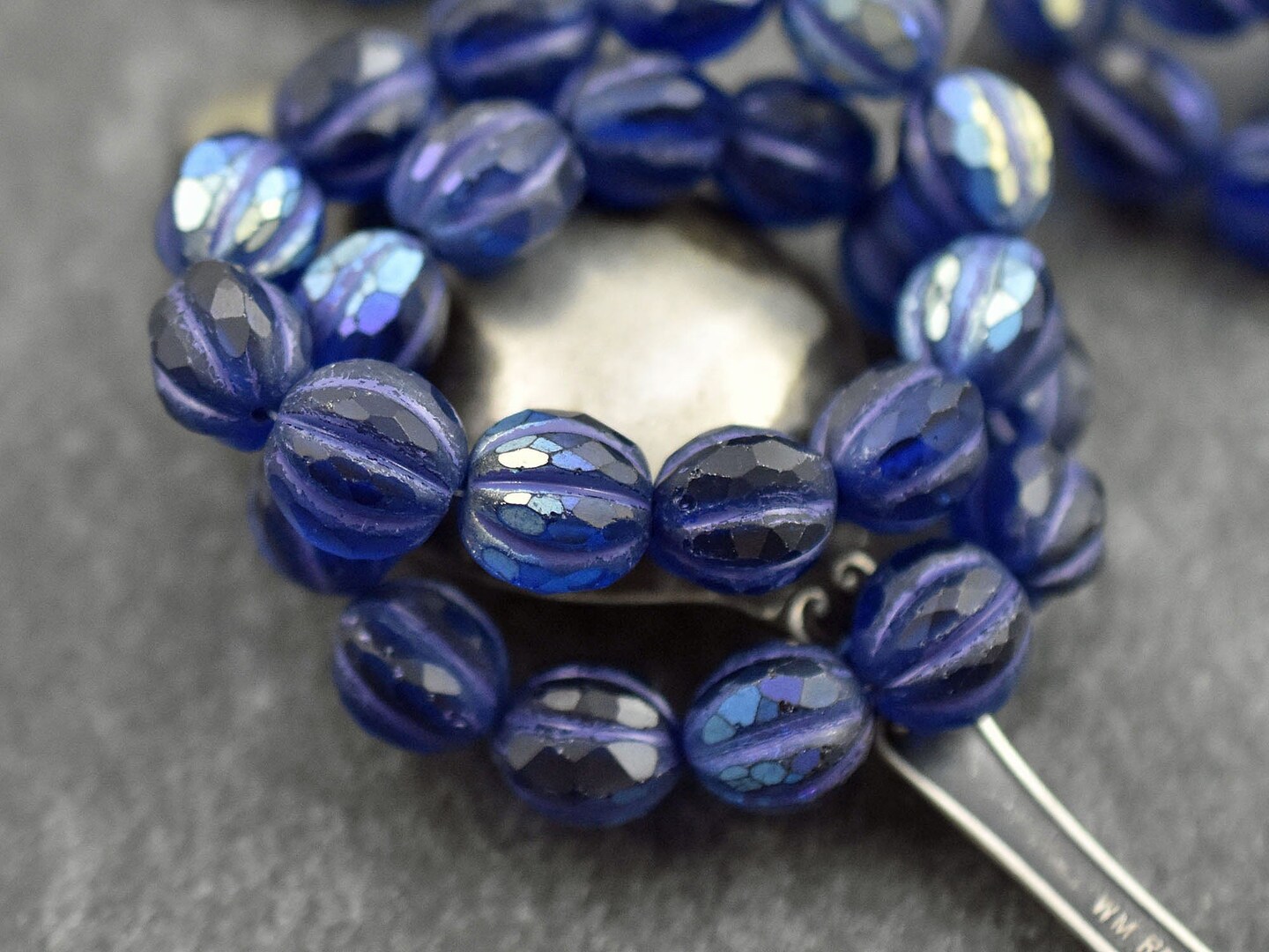 *12* 10mm Purple Washed Matte Pacific Blue AB Faceted Round Melon Beads