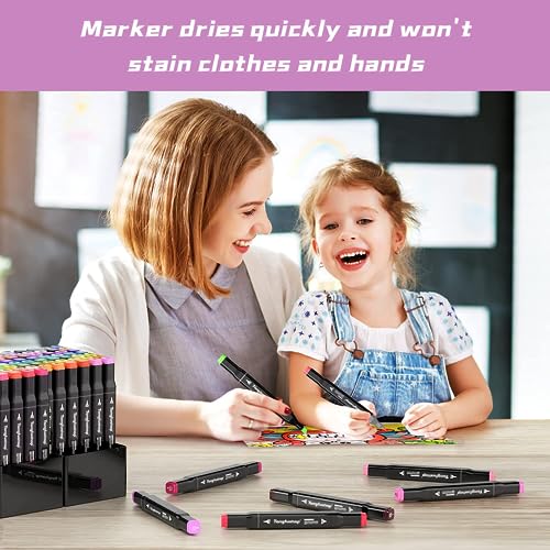 Tongfushop Markers for Kids, 80+2 Colors Markers Not Staining, Alcohol  Markers for Adult Coloring, Drawing, Sketching, Card Making, Illustration,  Art