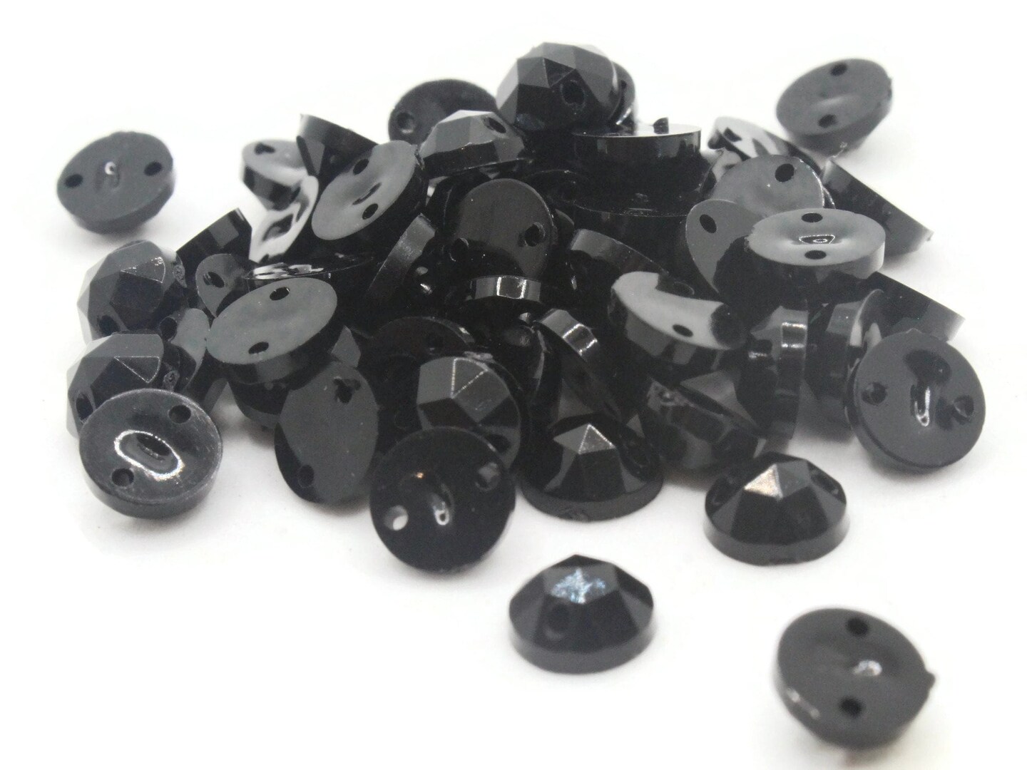 55 7mm Faceted Round Black Sew On Plastic Vintage Cabochons